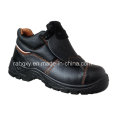 Sapatos de segurança dividir couro gravado com malha forro (HQ05061)